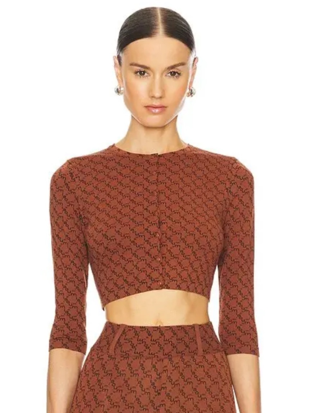 Miaou 🖤🤎 Frida Crop Cardigan in BROWN MONOGRAM- Small- NWT
